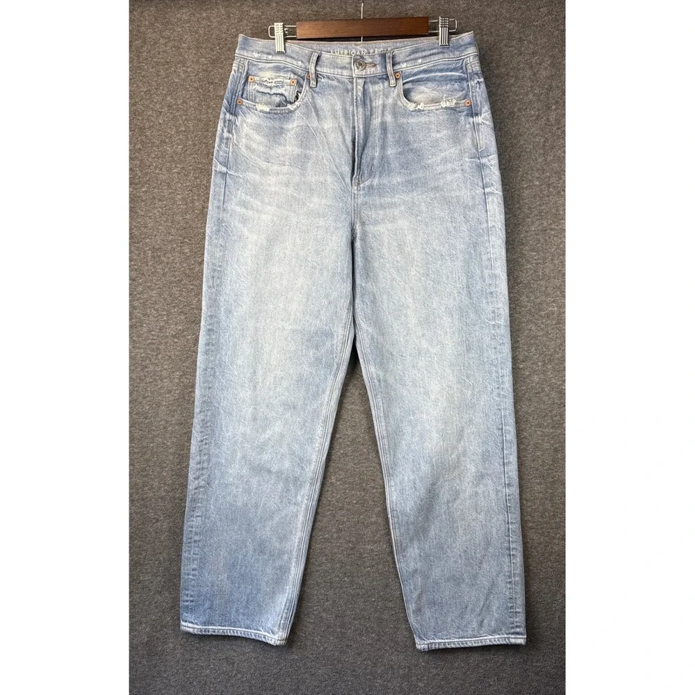 American Eagle Baggy‎ Jean Womens 12 R Light Wash Distressed High Rise Y2K Denim